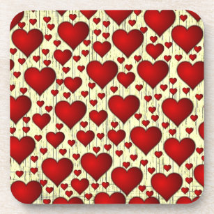 Bright Red Romantic Hearts Pattern Coaster
