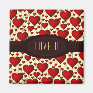 Bright Red Romantic Hearts Pattern Love U Magnet