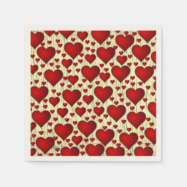 Bright Red Romantic Hearts Pattern Napkin (Front)
