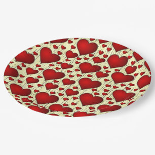 Bright Red Romantic Hearts Pattern Paper Plate