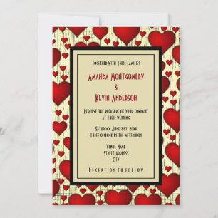 Bright Red Romantic Hearts Pattern Wedding Invitation