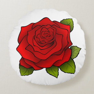 Bright Red Rose Art Round Cushion