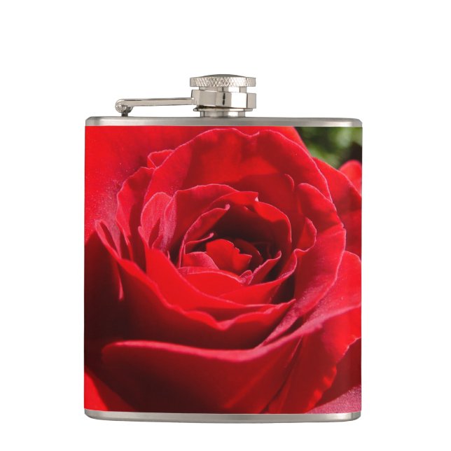 Bright Red Rose Flower Beautiful Floral Hip Flask (Front)