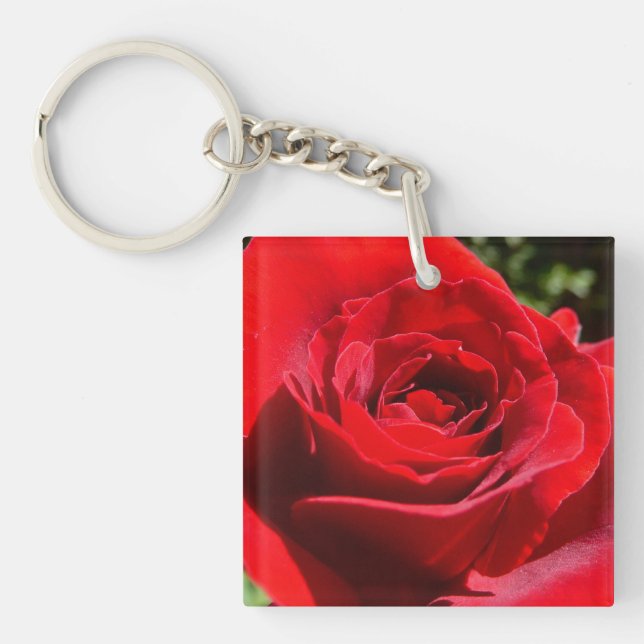 Bright Red Rose Flower Beautiful Floral Key Ring (Front)
