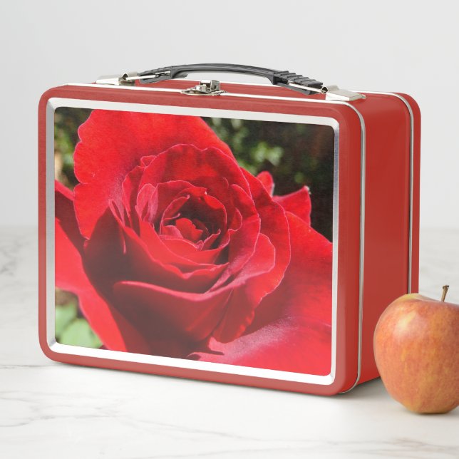 Bright Red Rose Flower Beautiful Floral Metal Lunch Box (In Situ)