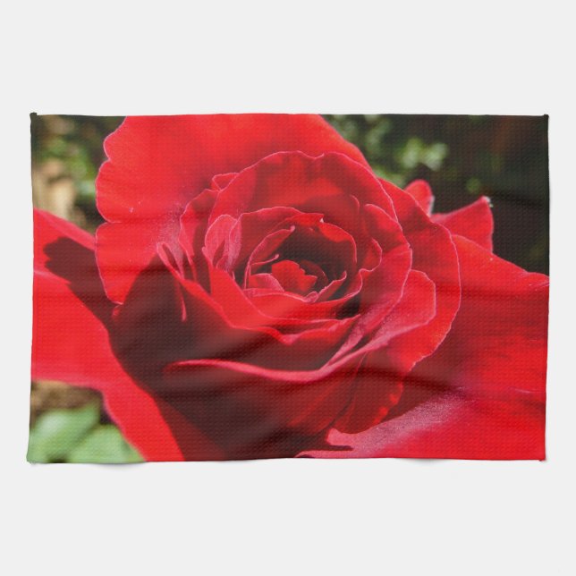 Bright Red Rose Flower Beautiful Floral Tea Towel (Horizontal)