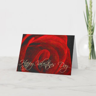 Bright Red Rose Oil-Happy Valentines Day Holiday Card
