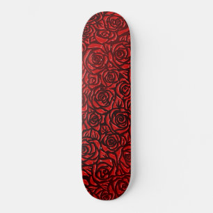 Bright Red Rose Pattern Skateboard