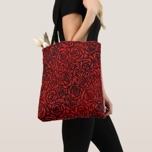 Bright Red Rose Pattern Tote Bag