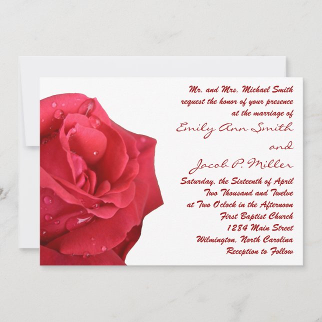 Bright Red Rose Wedding Invitations (Front)