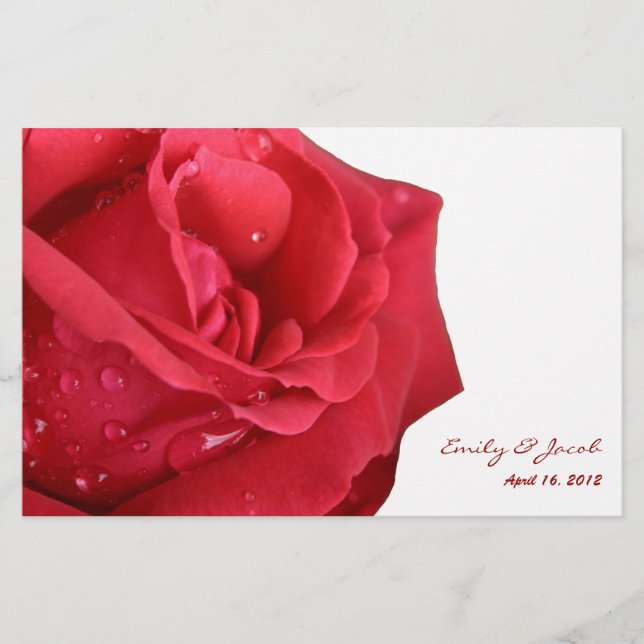 Bright Red Rose Wedding Program (Front)
