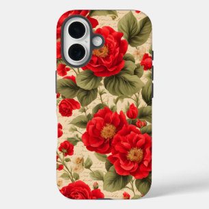 Bright Red Roses and Text Junk Journal iPhone 16 Case