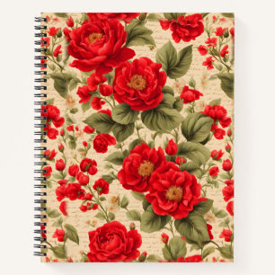 Bright Red Roses and Text Notebook