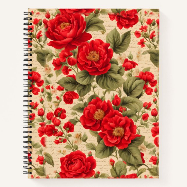 Bright Red Roses and Text Notebook (Front)