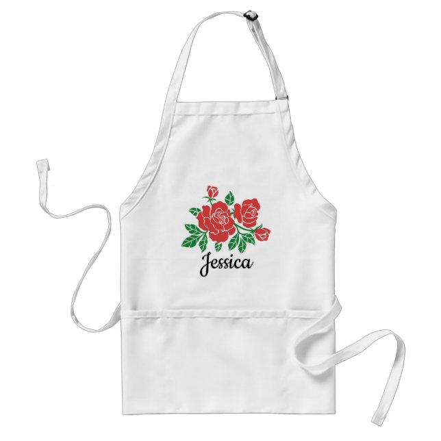 Bright Red Roses Art Personalised Standard Apron (Front)