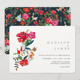 Bright red roses floral wedding invitation