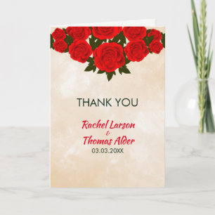 Bright Red Roses Thank You Card
