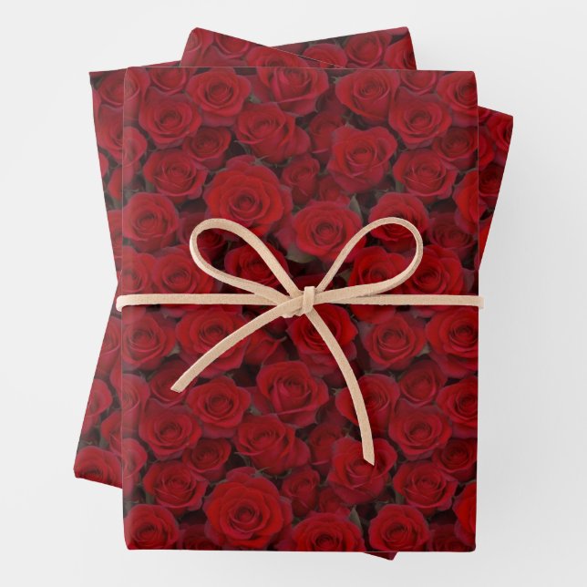 Bright Red Roses Wrapping Paper Sheet (In situ)