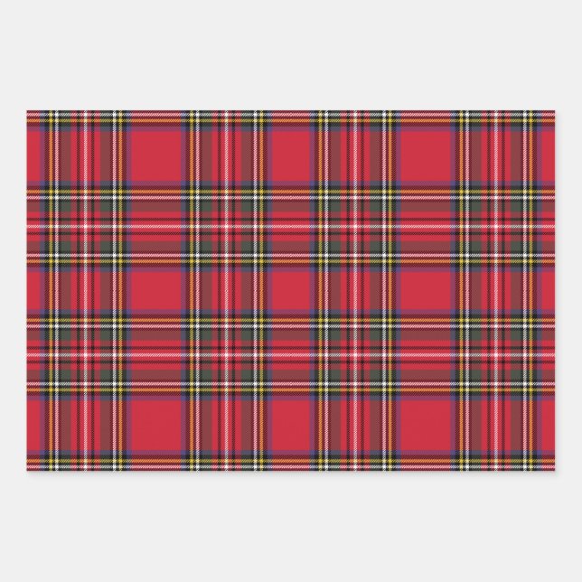 Bright Red Scottish Christmas Plaid Tartan Wrapping Paper Sheet (Front)