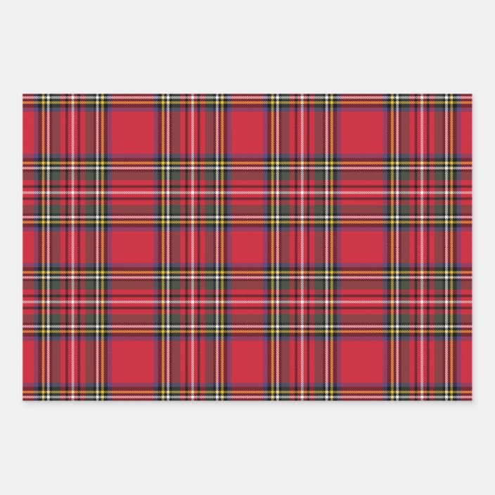 Bright Red Scottish Christmas Plaid Tartan Wrapping Paper Sheet