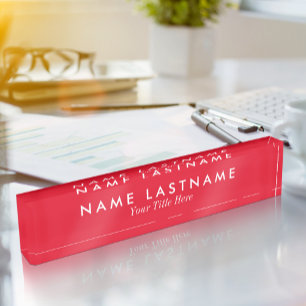 Bright Red Sleek Simple Custom Desk Nameplate