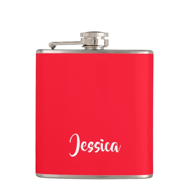 Bright red solid plain hip flask (Front)