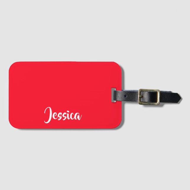 Bright red solid plain luggage tag (Front Horizontal)