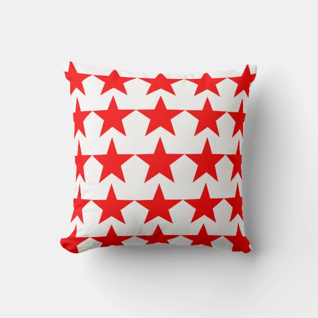 Bright Red Star Pattern on White Cushion (Front)