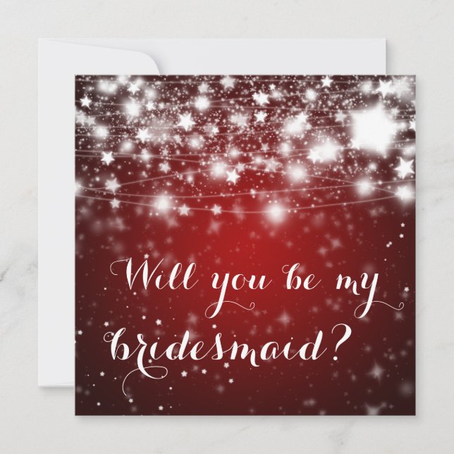 Bright Red | Stars Will You Be My Bridesmaid Invitation (Front)