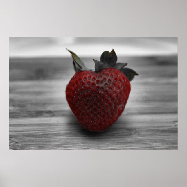 Bright Red Strawberry on B&W Photo Poster (Front)