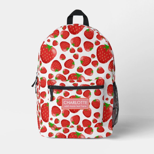 Bright Red Strawberry Seamless Pattern Printed Backpack (Front)