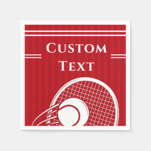 Bright Red Striped Tennis Player Coach Birthday    Napkin