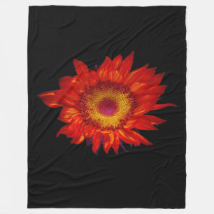 Bright Red Sunflower Black Fleece Blanket