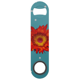 Bright Red Sunflower on Blue Speed Bottle Opener