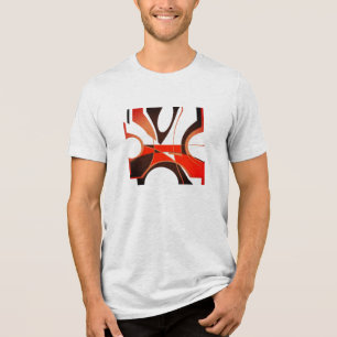 Bright Red Tan Black MCM Look Geometric Abstract Tri-Blend Shirt