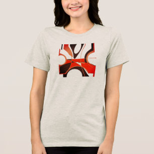 Bright Red Tan Black MCM Look Geometric Abstract Tri-Blend Shirt