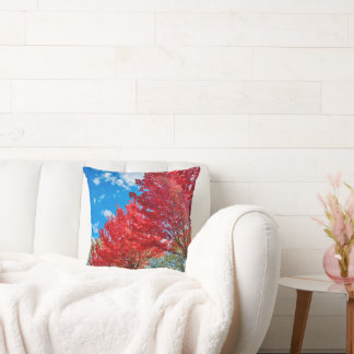 Bright Red Tree Leaves In Autumn Cushion