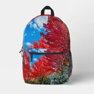 Bright Red Tree Leaves In Autumn Printed Backpack