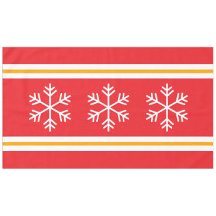 Bright Red Triple White Nordic Snowflakes Stripes Tablecloth