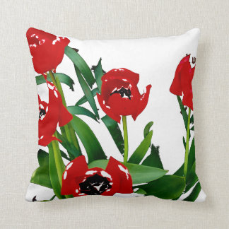 Bright red tulips cushion