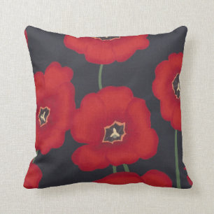 Bright Red Tulips on Black, Pillows