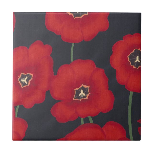 Bright Red Tulips on Black, Trivets (Front)