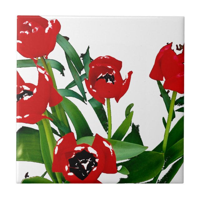 Bright red Tulips Tile (Front)