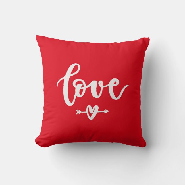 Bright Red Typography Love Throw Pillow (Front)