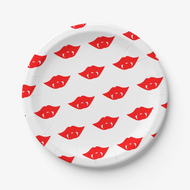 Bright Red Vampire Lips Paper Plate (Front)