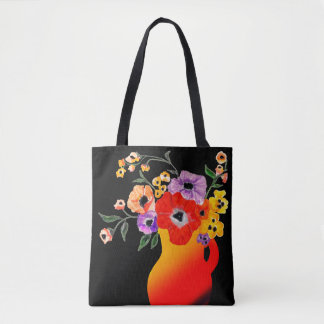 Bright Red Vase of Flowers Tote Bag