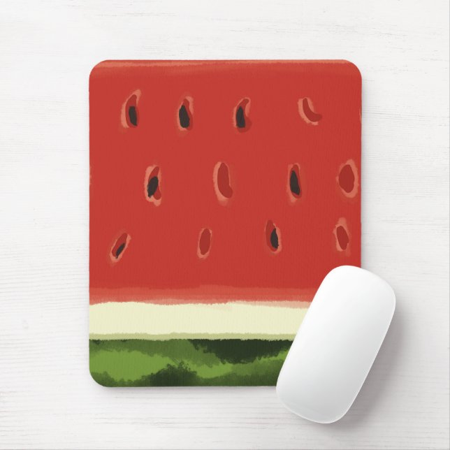 Bright Red Watercolor Watermelon Mousepad (With Mouse)