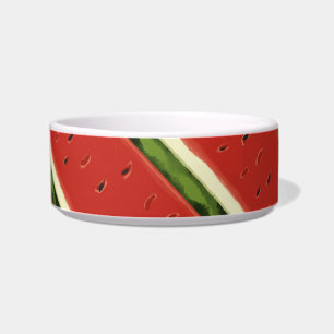 Bright Red Watercolor Watermelon Pet  Bowl