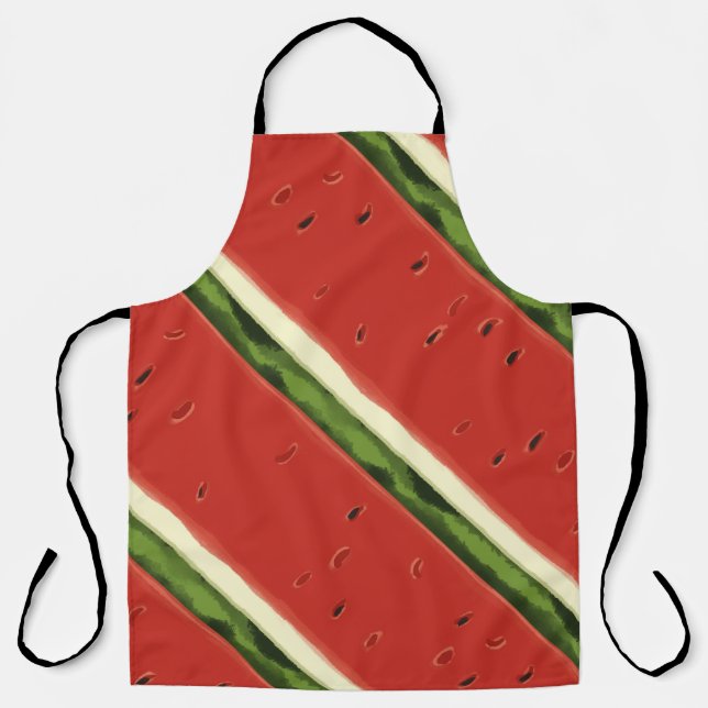 Bright Red Watercolor Watermelon Print Apron (Front)