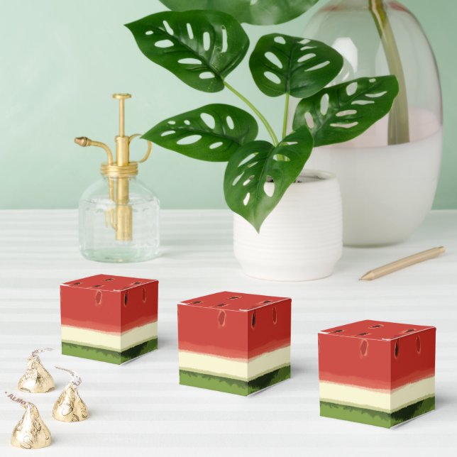 Bright Red Watercolor Watermelon Square Favour Box (Multiple)